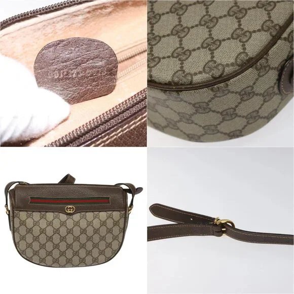 GUCCI GG Supreme Web Sherry Line Bag PVC Beige Gold 001 123 0918 Auth 115011 Shoulder Bags